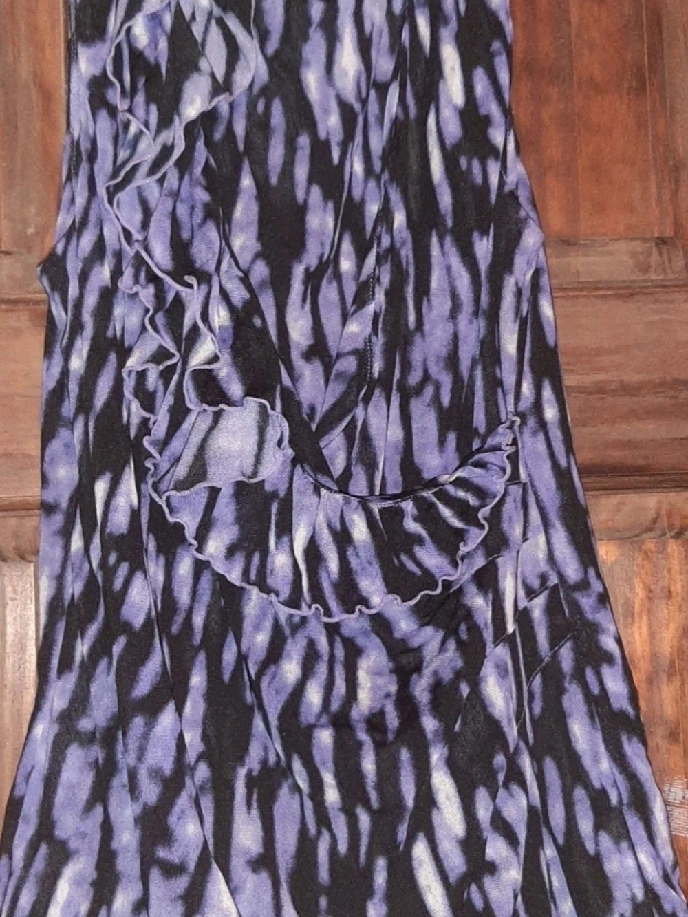 Kenneth Cole Reaction Purple Black Mesh Ruffle Sleeveless Blouse Top L